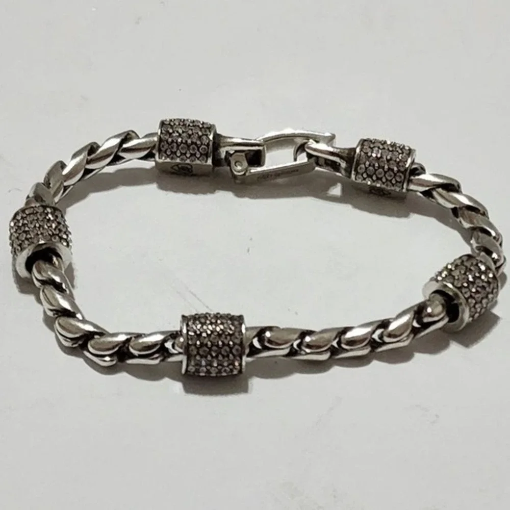 Brighton Braided jeweled crystal Meridian Barrel Station Silver Plated bracelet‎